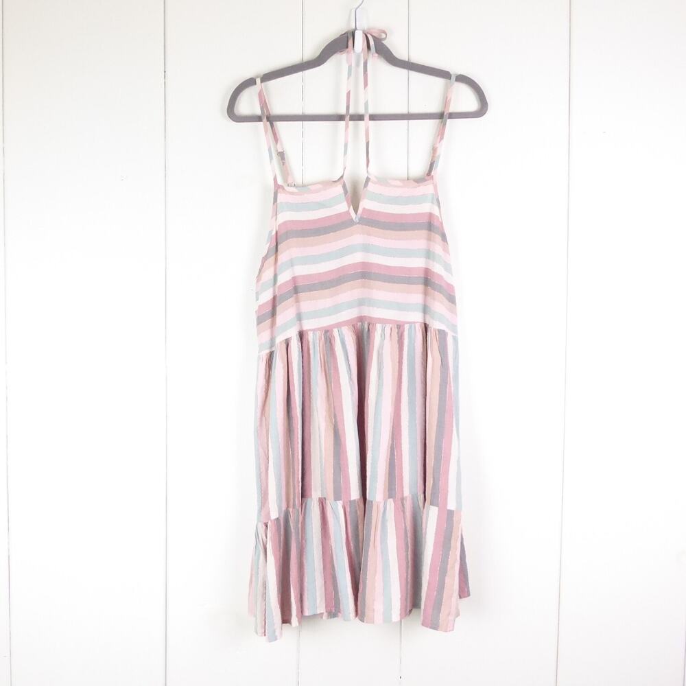 Self Contrast Dress Womens SZ XS Sleeveless Mini Striped Pastel Beachy Coastal